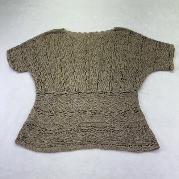 Coldwater Creek Crochet Open Knit Pullover Short Sleeve Sweater Tan Size XL 16 - Picture 12 of 14